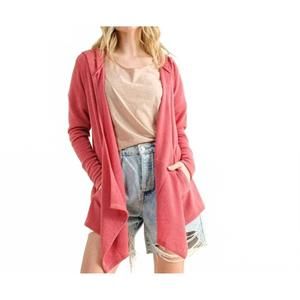 NEW AND THE WHY thermal hoodie casual cardigan in rose pink